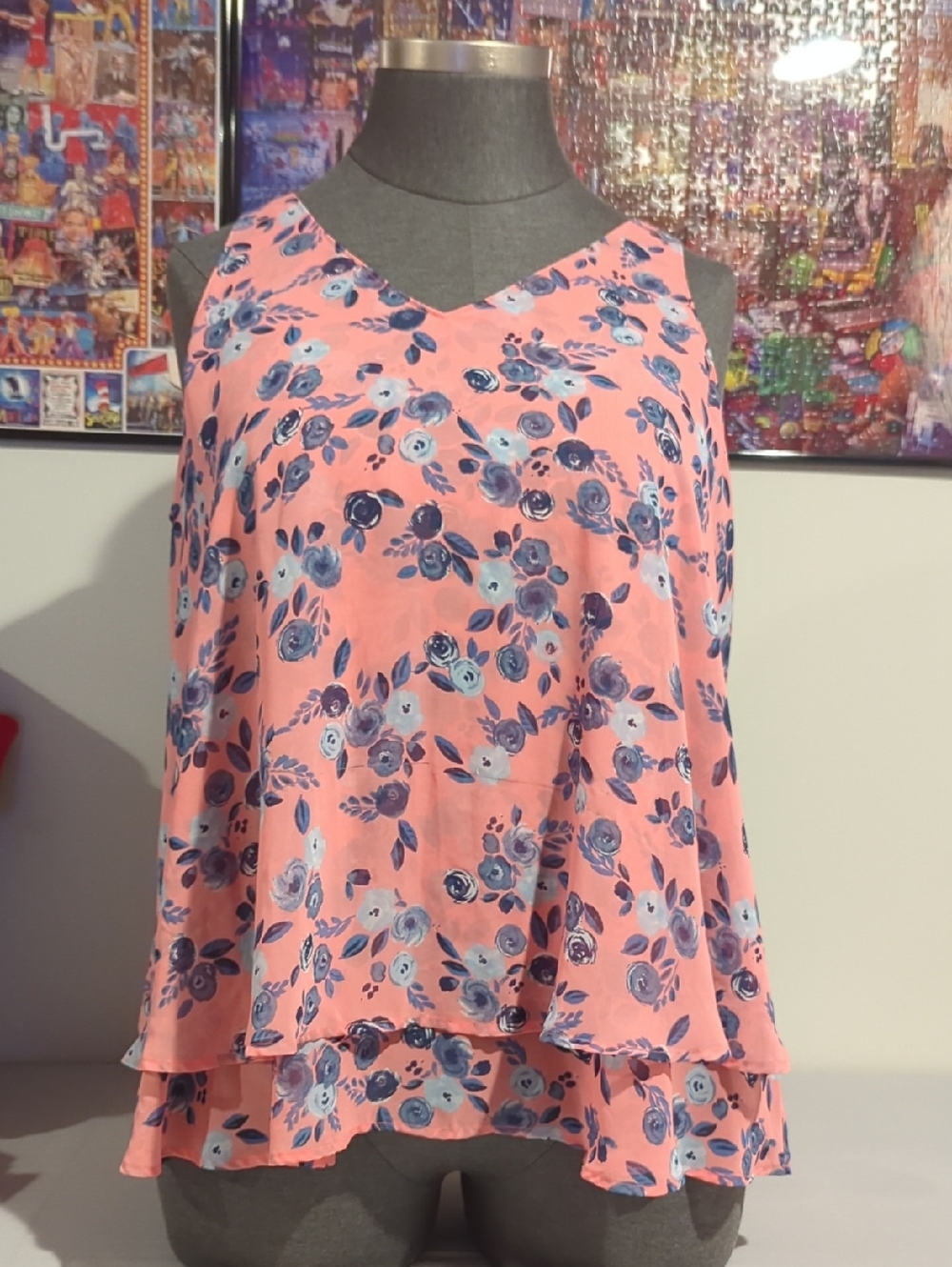 Lane Bryant Pink Floral Layered V-Neck Camisole